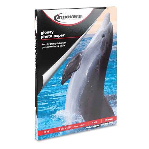 Innovera Glossy Photo Paper, 7 mil, 8.5 x 11, Glossy White, PK50 IVR99450